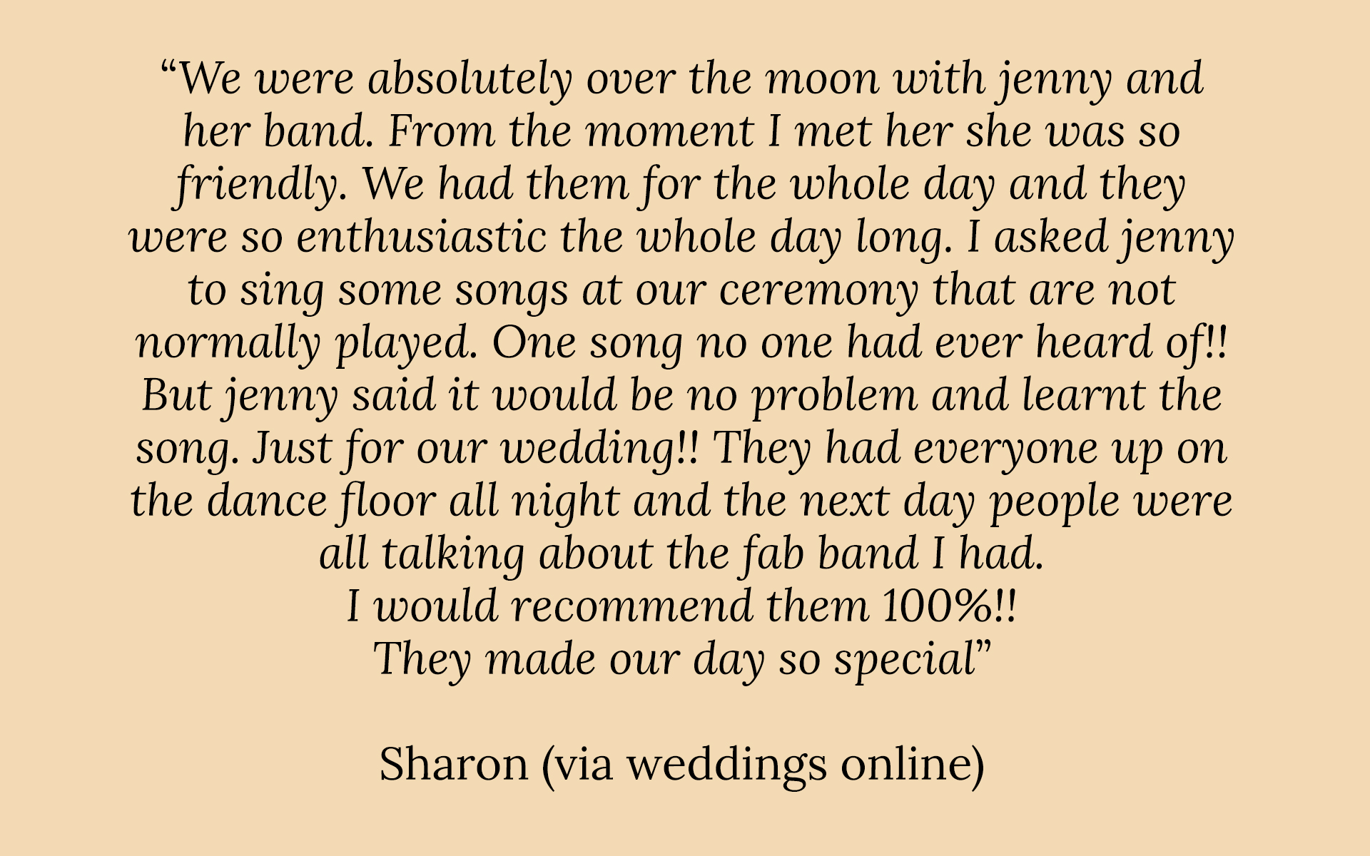 A positive review of Jenny O'Donovan - Wedding Singer.
